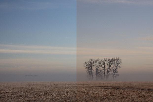 Landscape with and without warming filter