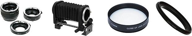 Extension tubes, bellows, close-up lenses