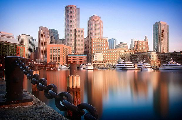 Sunrise over Boston harbour