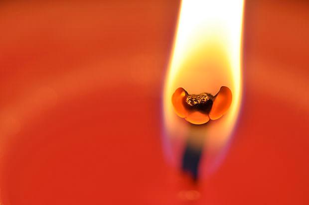 Close up of a candle wick and flame