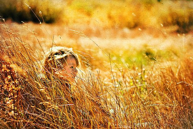 Child hidden amongst yellow grass