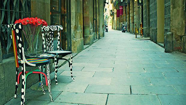 Two chairs in an empty Barcelona street