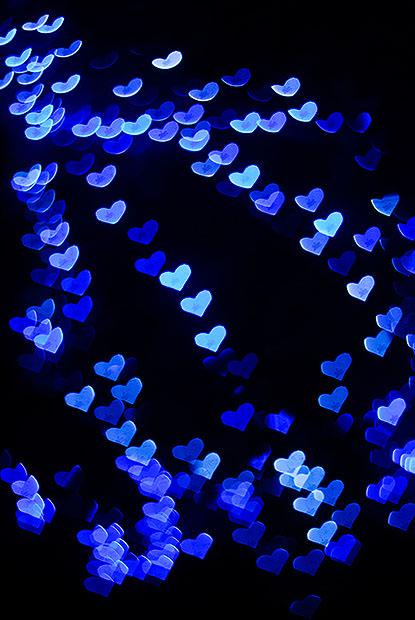 Lots of blue heart shaped lights