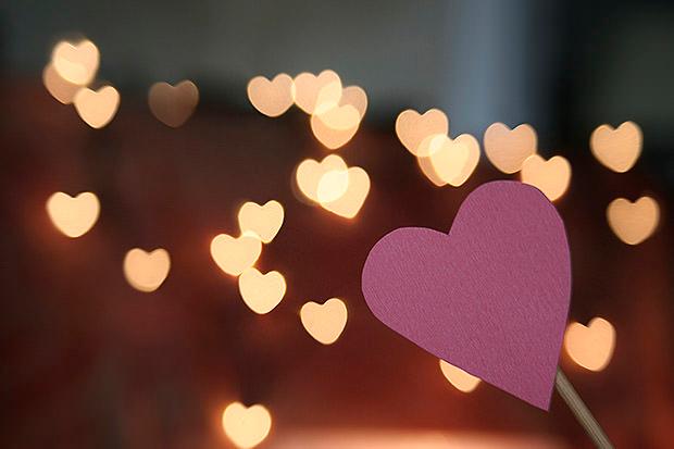Paper heart with shaped bokeh background