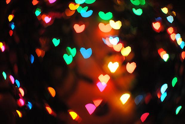 Brightly colour heart shape lights