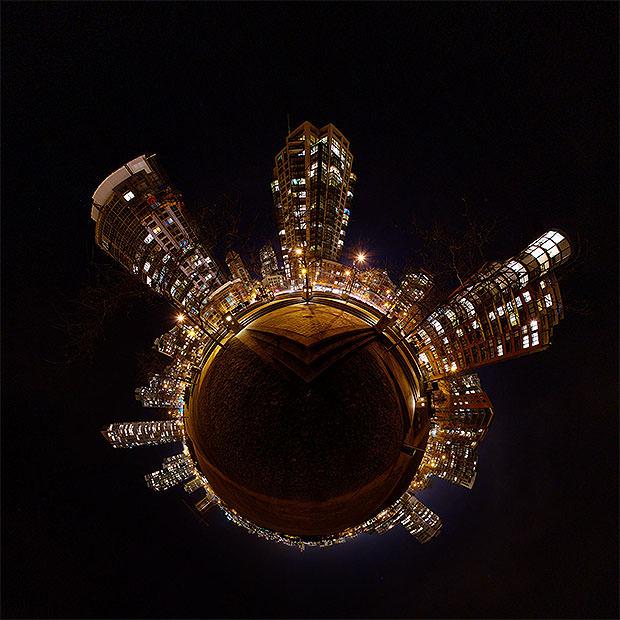 Stereographic projection of night time panorama