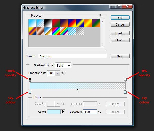 Photoshop's gradient tool controls
