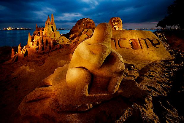 Sand sculpture at night