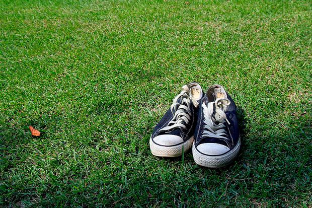Pair of shoes on grass