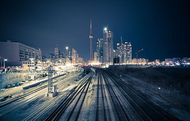 A railway track leading to Toronto city