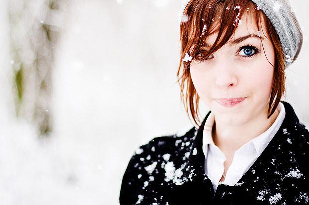 Woman in bright white snow